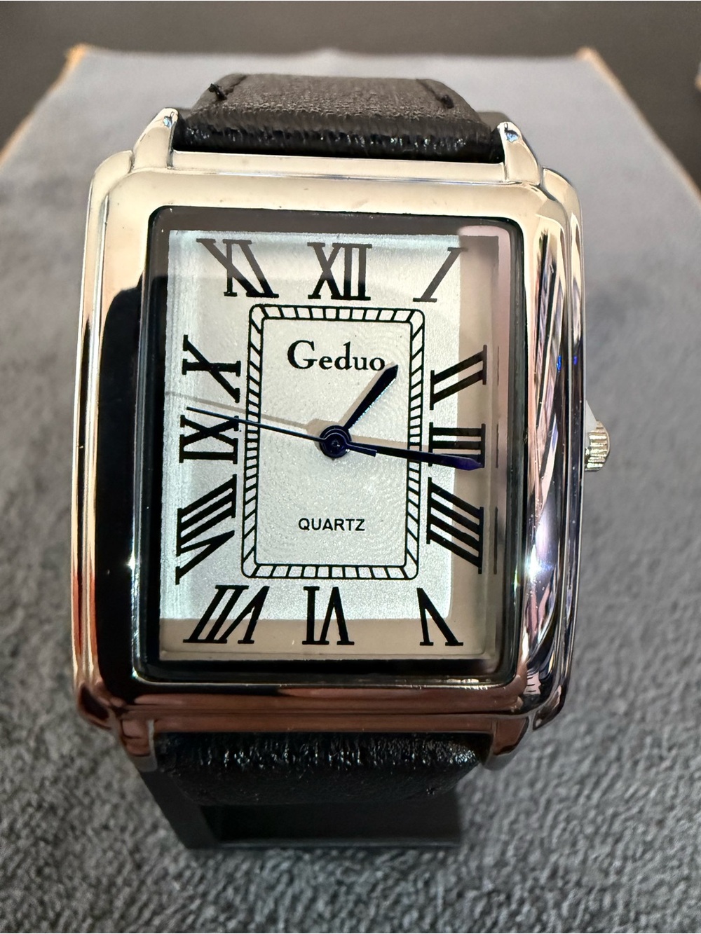 New Men’s Gudue Tank Square White Gold White Dial Leather Strap Dress Watch